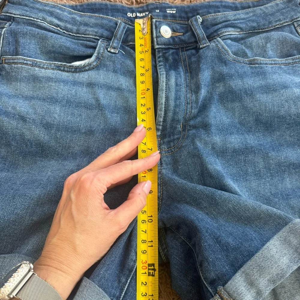 Old Navy High Rise Wow Jeans Denim Shorts Rolled Cuff Blue Size 12 - Picture 7 of 8